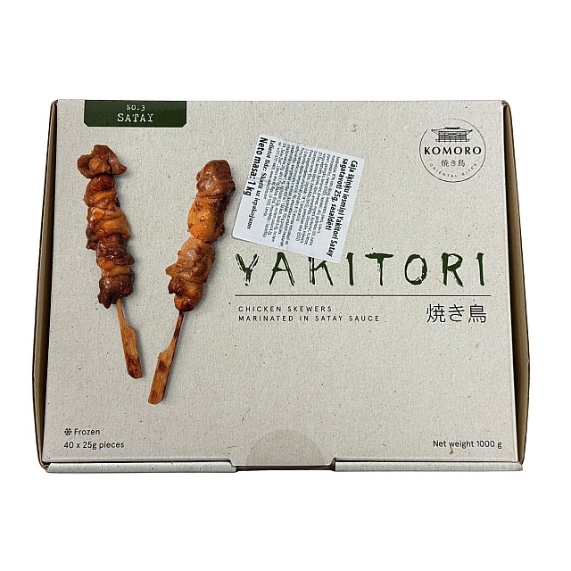 Мясо (бедро) цыплёнка на шпажках Yakitori Satay 25g, приготовленное, замороженое, 1кг Komoro
