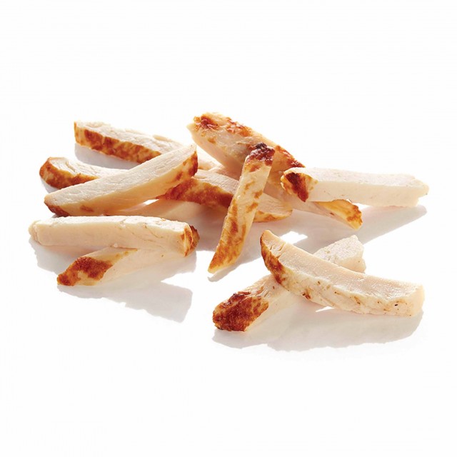 Chicken breast strips 10-12mm, roasted, frozen, 4x2.5kg