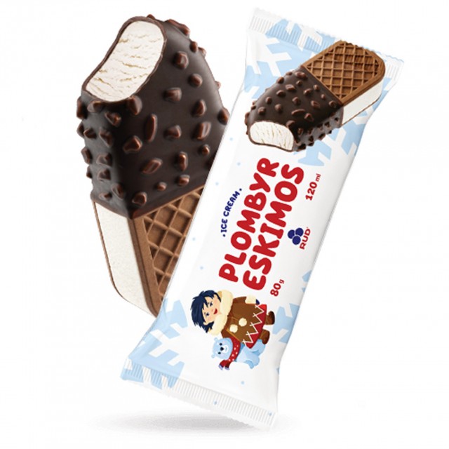 Plombir ice cream with vanilla flavor "ESKIMOS" between cookies, in chocolate glazing 80g/120ml