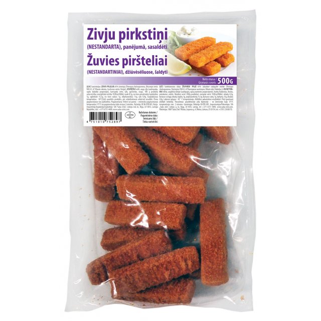 Breaded Fish fillets fingers 30 gr/pcs (65% fillet), 500g