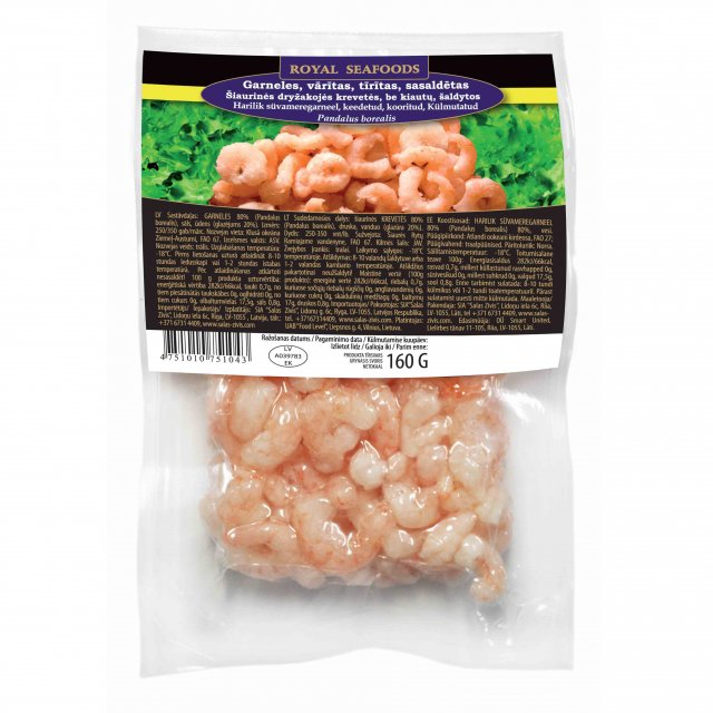 Coldwater prawns cooked, peeled 250/350, 200g, 20%