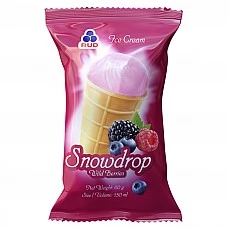 Saldējums vafeļu glāzītē "Sniegpulkstenīte" ar meža ogas garšu 50x60g/150ml