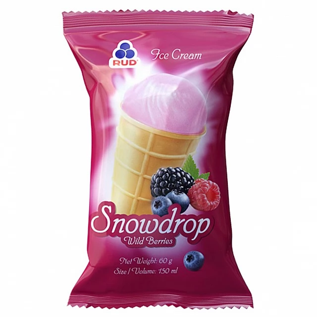 Saldējums vafeļu glāzītē "Sniegpulkstenīte" ar meža ogas garšu 50x60g/150ml