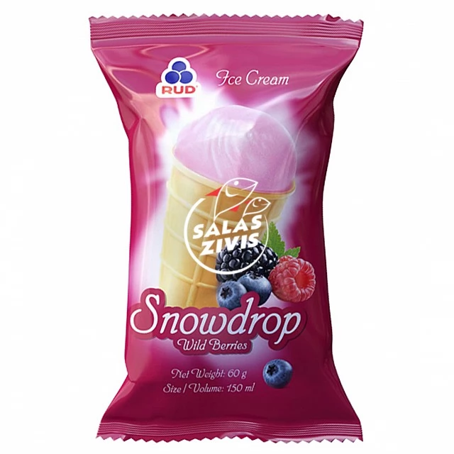 Saldējums vafeļu glāzītē "Sniegpulkstenīte" ar meža ogas garšu 50x60g/150ml