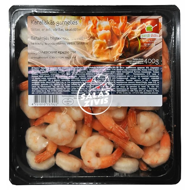 Karaliskās garneles sagatav. tīrītas, ar asti 31/40 (400g netto) Gardi Ēdis
