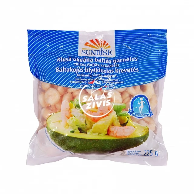 Тихоокеанские белые креветки, очищенные, вареные, Sunrise 100/200 (300г) 25%