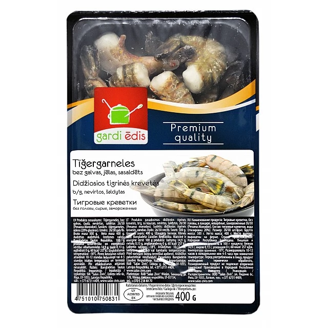 Креветки тигровые б/г, сырые 26/30, 500г, 20% глазурь